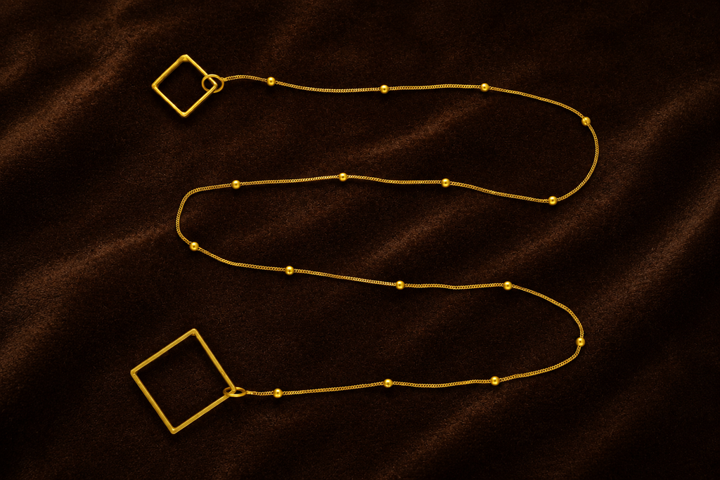 18K Gold Plated Square Pendant Long Chain Necklace