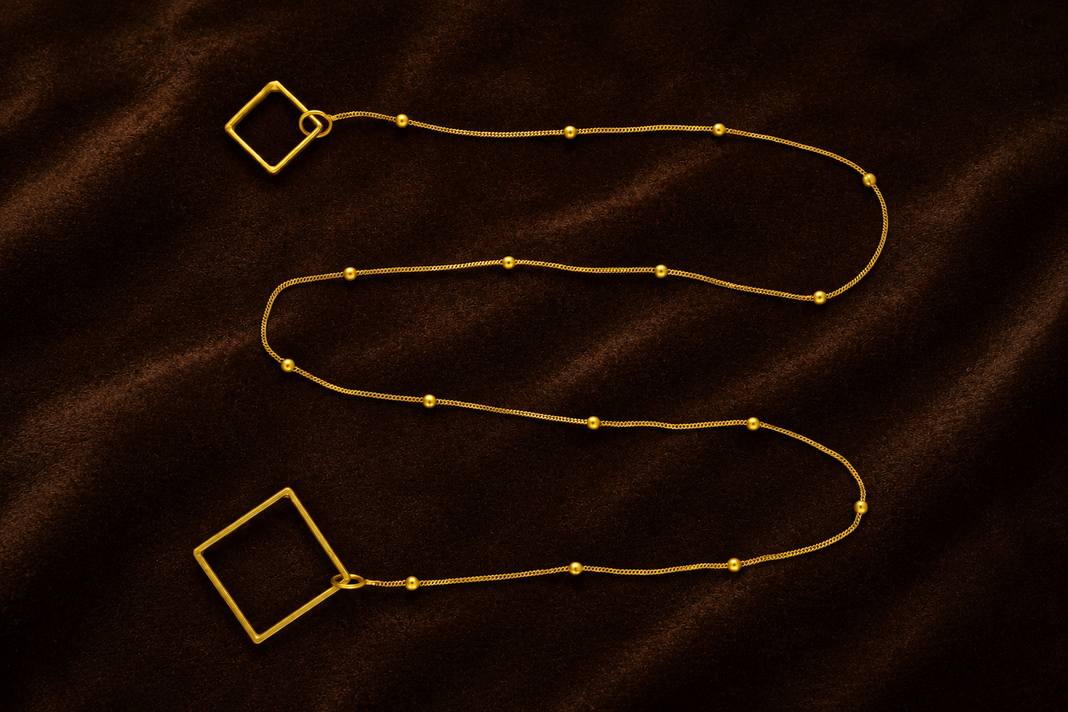 18K Gold Plated Square Pendant Long Chain Necklace