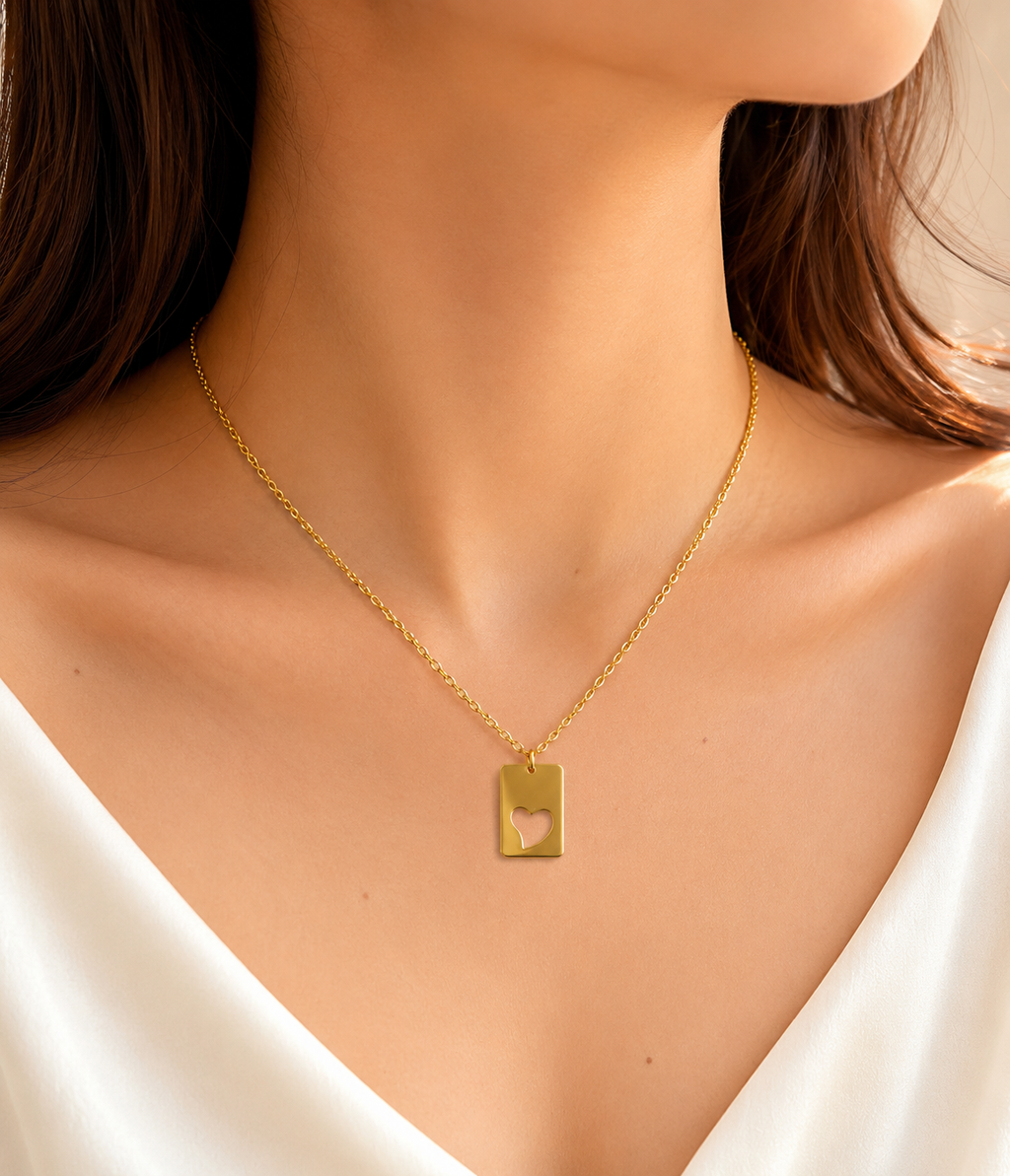 18Kt Gold Plated Heart Cut-Out Pendant Necklace