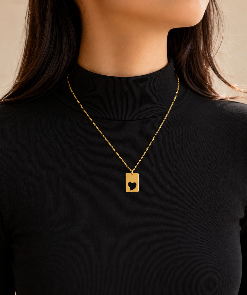 18Kt Gold Plated Heart Cut-Out Pendant Necklace