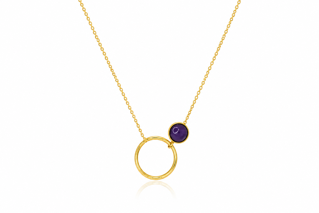 18K Gold Plated Minimalist Circle Pendant Necklace with natural  Stone Necklace