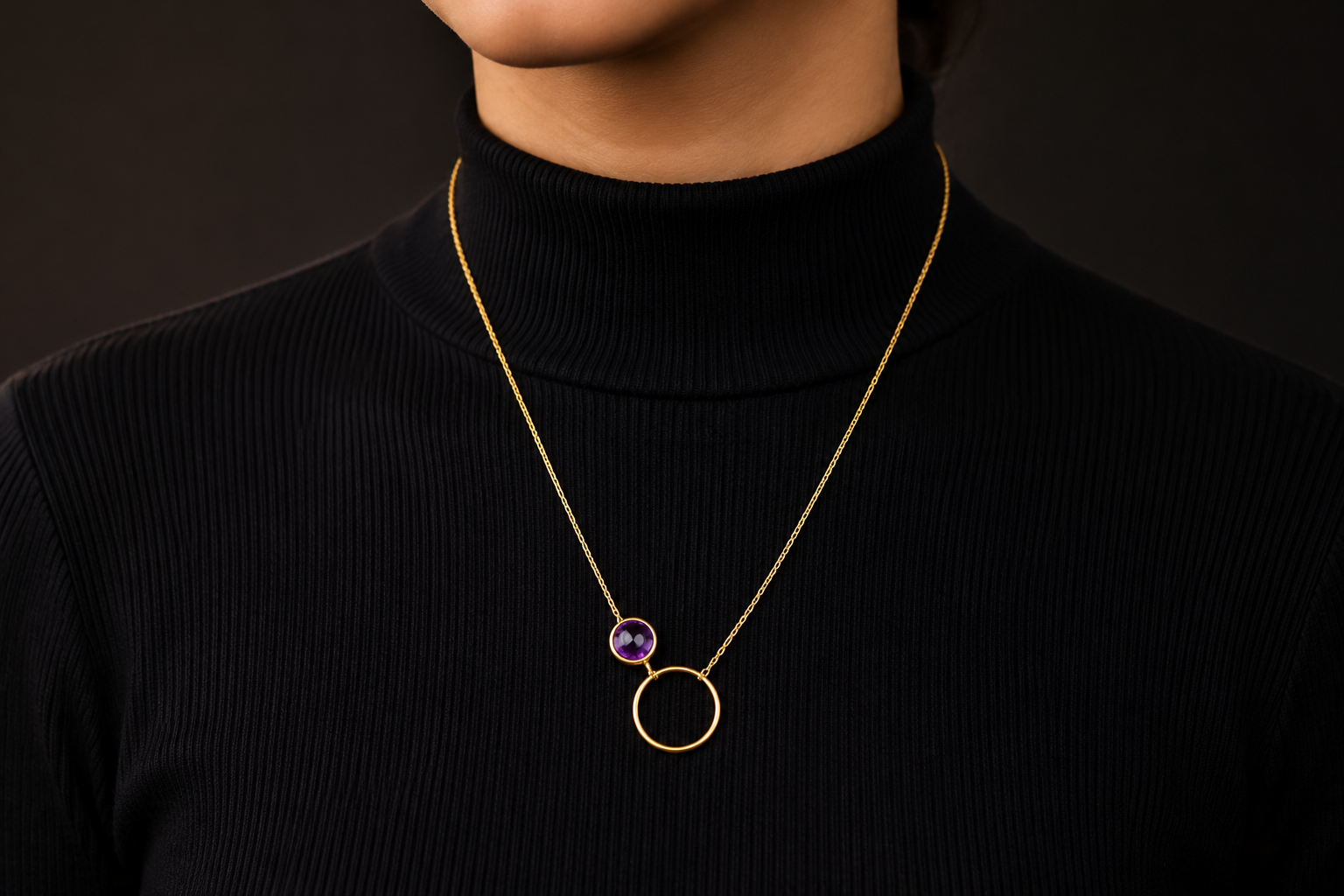 18K Gold Plated Minimalist Circle Pendant Necklace with natural  Stone Necklace