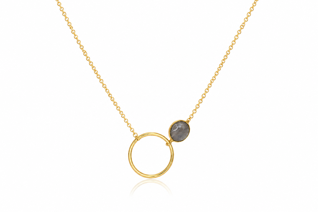 18K Gold Plated Minimalist Circle Pendant Necklace with natural  Stone Necklace