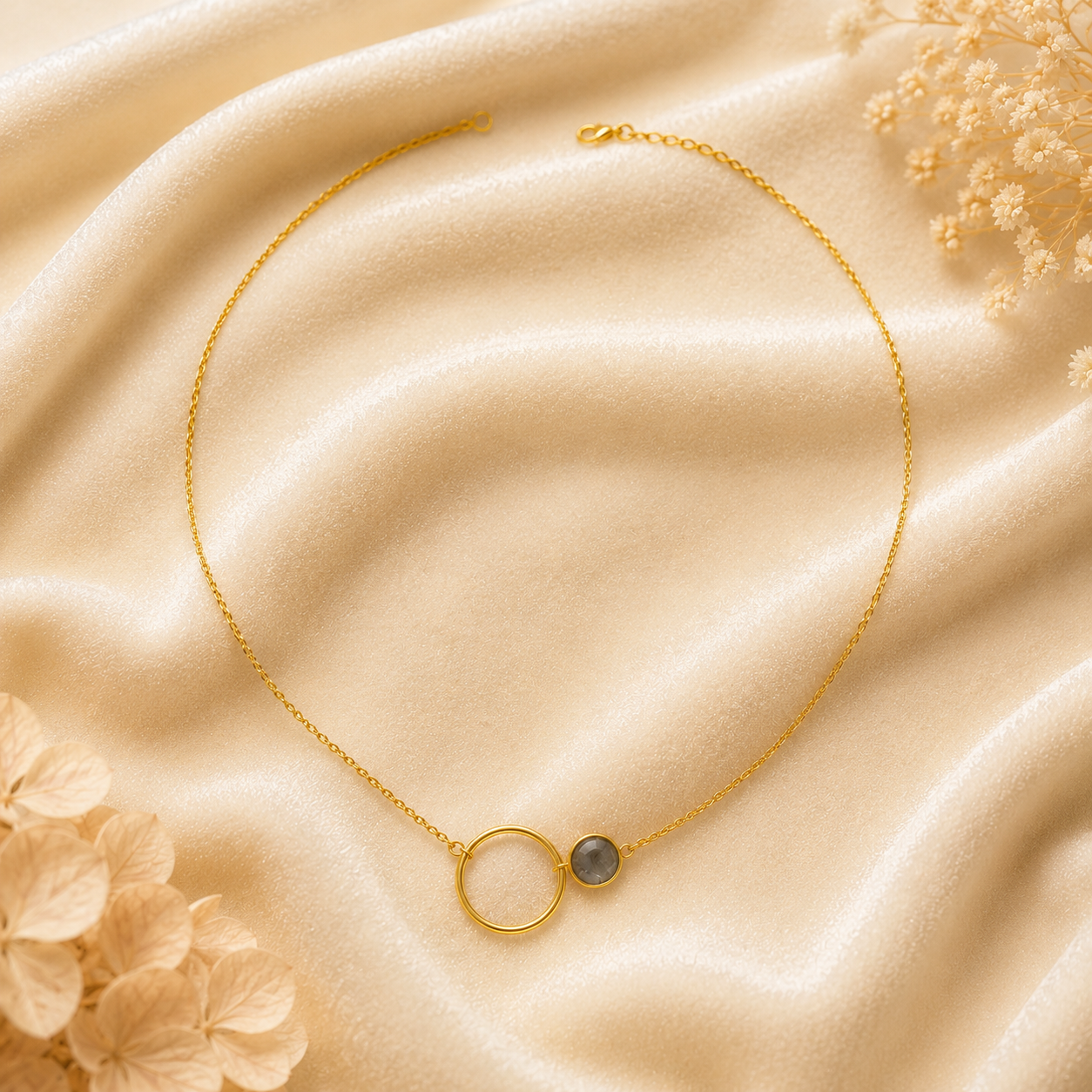 18K Gold Plated Minimalist Circle Pendant Necklace with natural  Stone Necklace