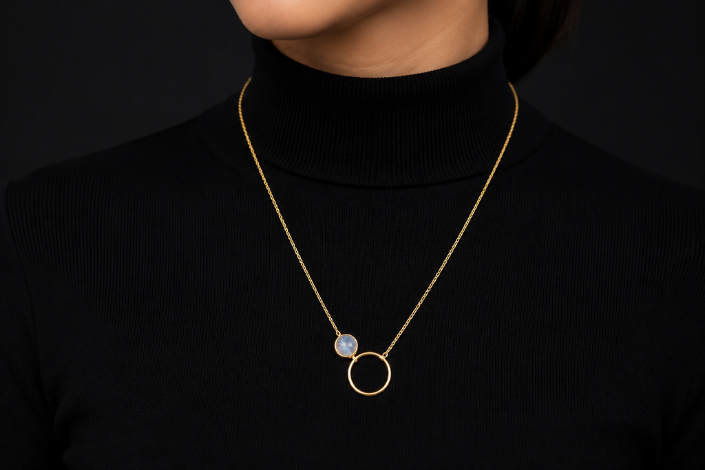 18K Gold Plated Minimalist Circle Pendant Necklace with natural  Stone Necklace