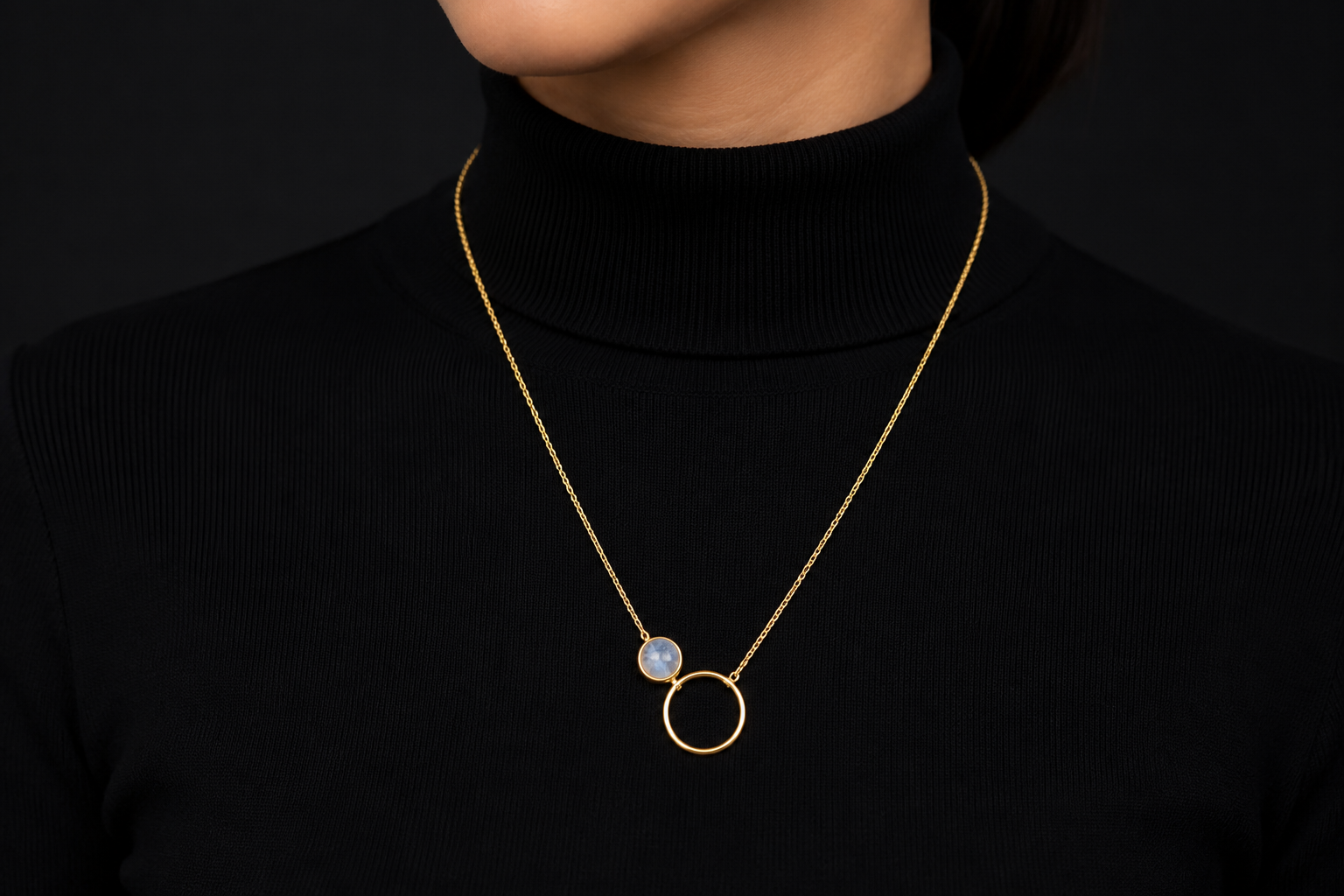 18K Gold Plated Minimalist Circle Pendant Necklace with natural  Stone Necklace