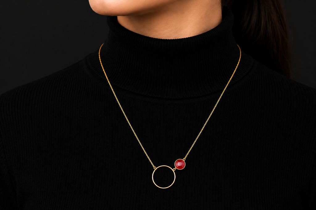 18K Gold Plated Minimalist Circle Pendant Necklace with natural  Stone Necklace