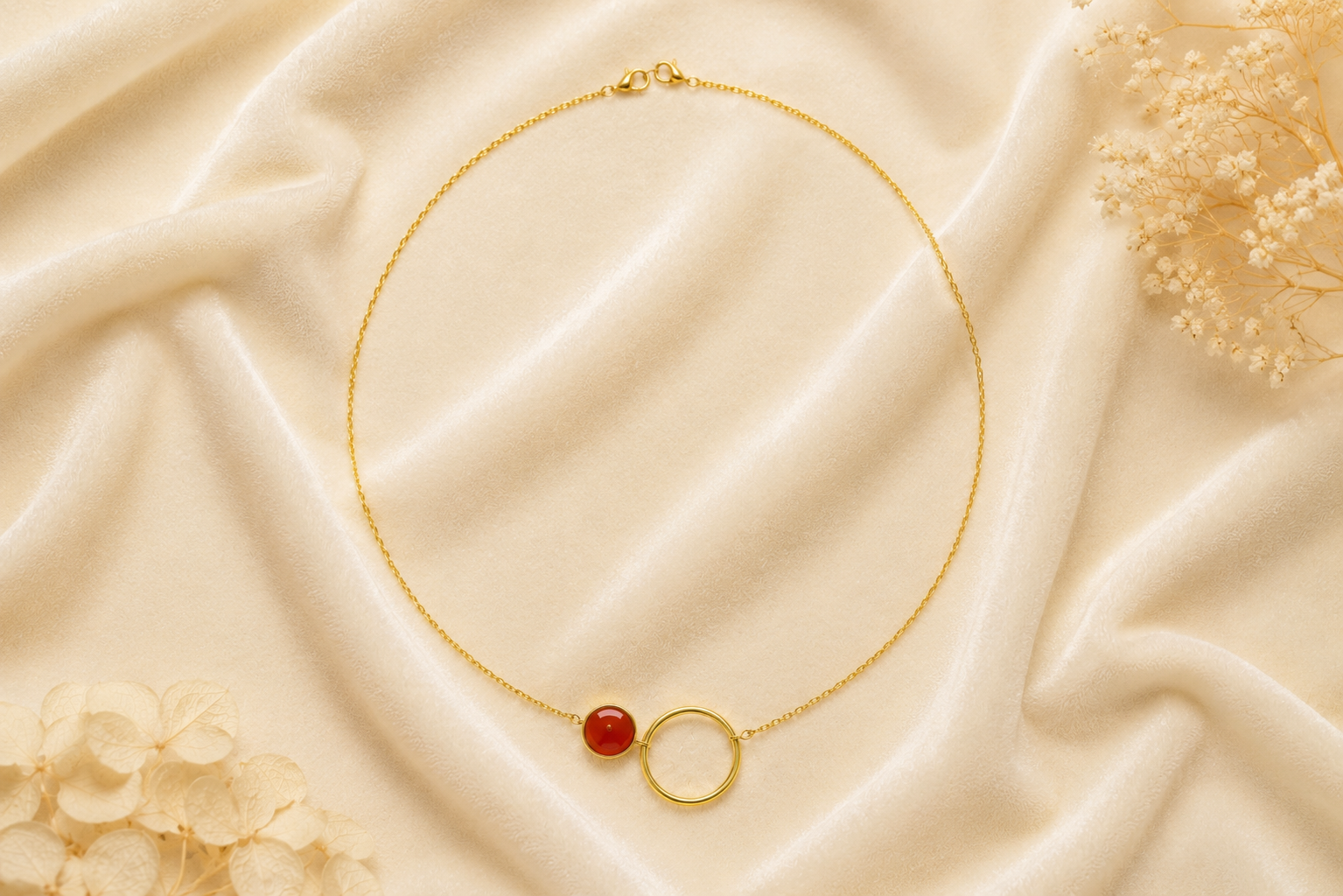18K Gold Plated Minimalist Circle Pendant Necklace with natural  Stone Necklace