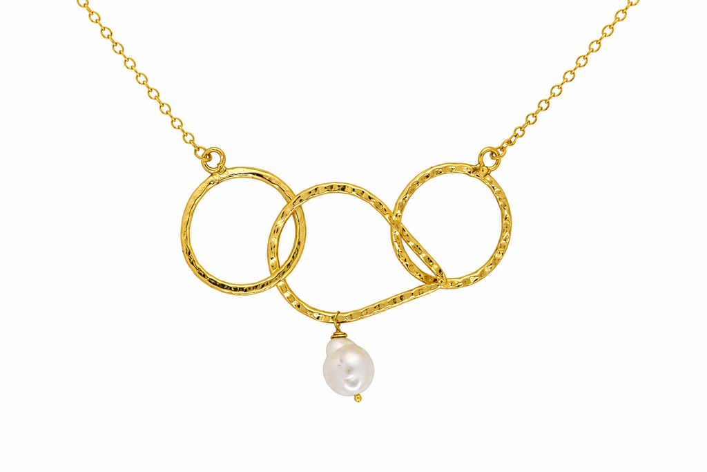18KT Gold Plated  Circle Pearl Pendant Necklace