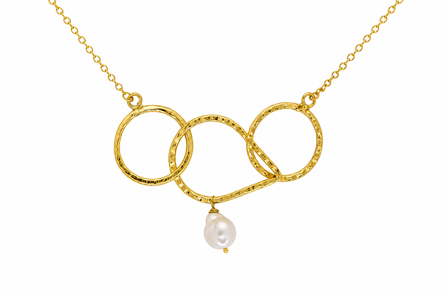18KT Gold Plated  Circle Pearl Pendant Necklace