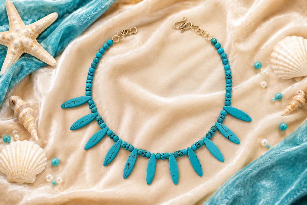 BLUE Gemstone Turquoise Choker Beach Style handmade  Necklace