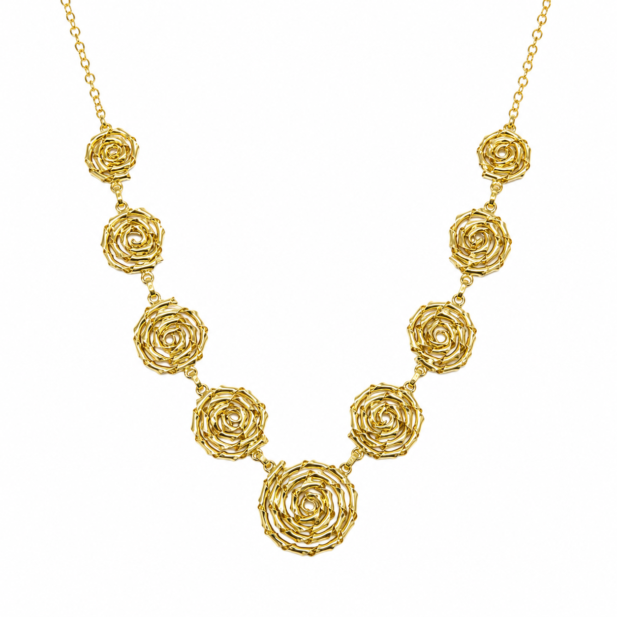 18K Gold Plated Floral Rose Statement Necklace