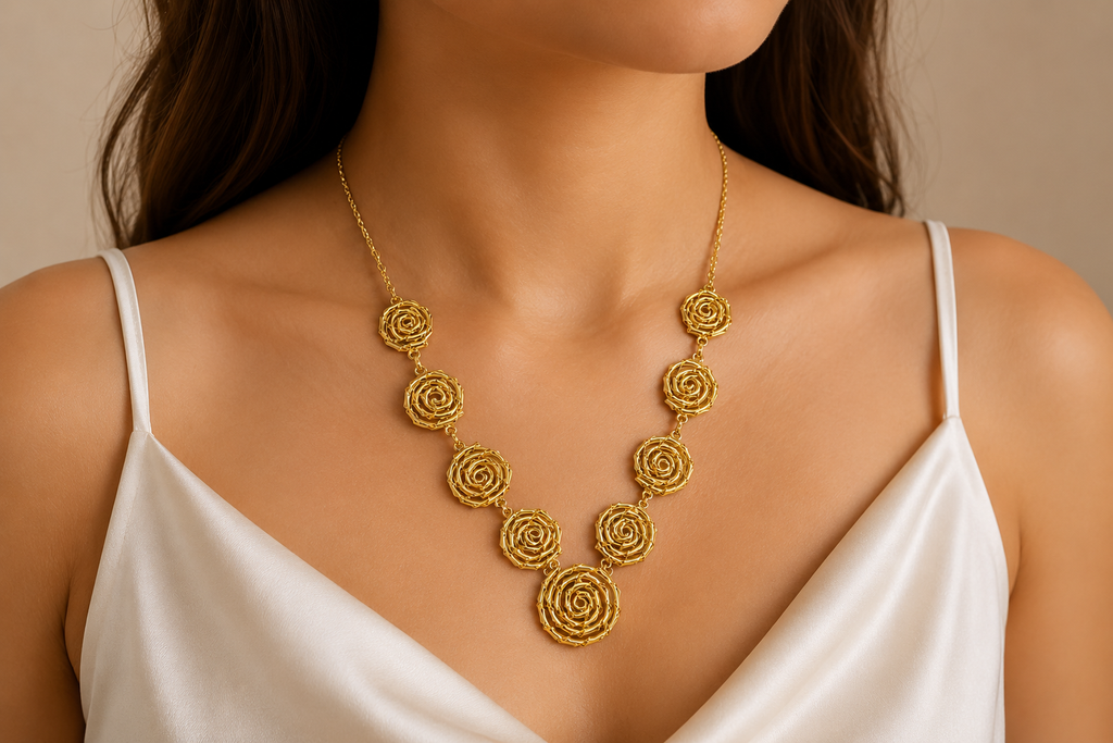 18K Gold Plated Floral Rose Statement Necklace