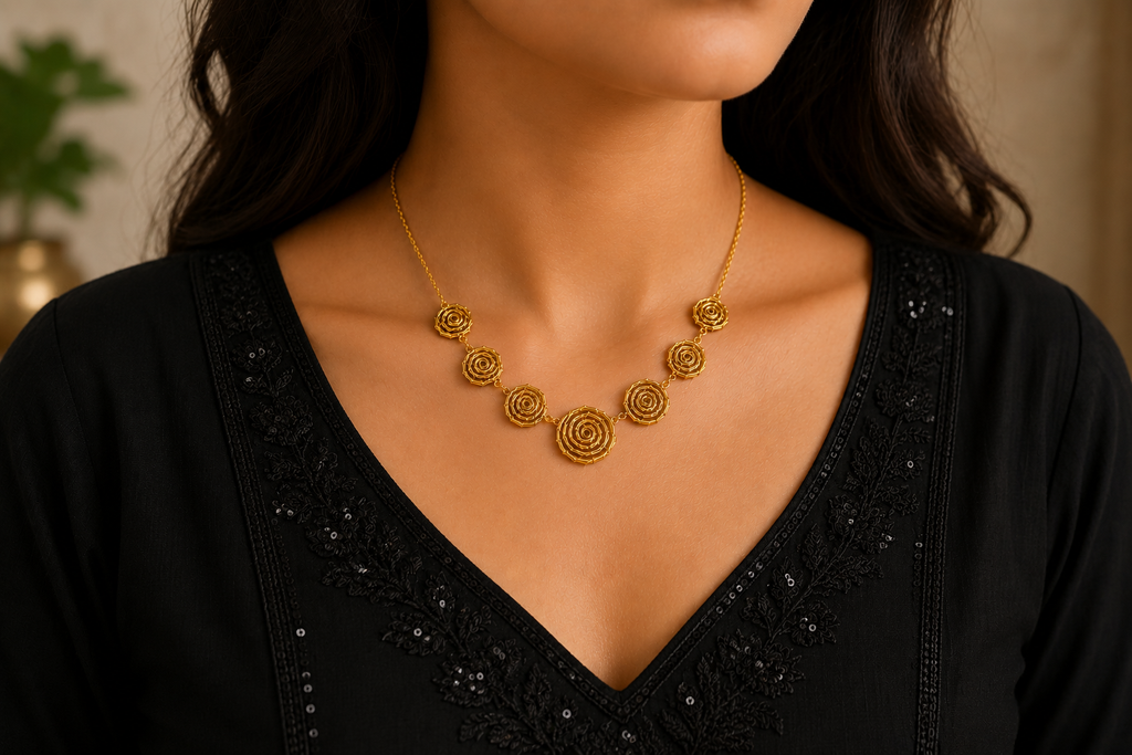 18K Gold Plated Floral Rose Statement Necklace
