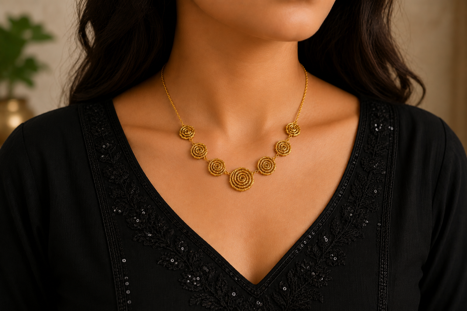 18K Gold Plated Floral Rose Statement Necklace