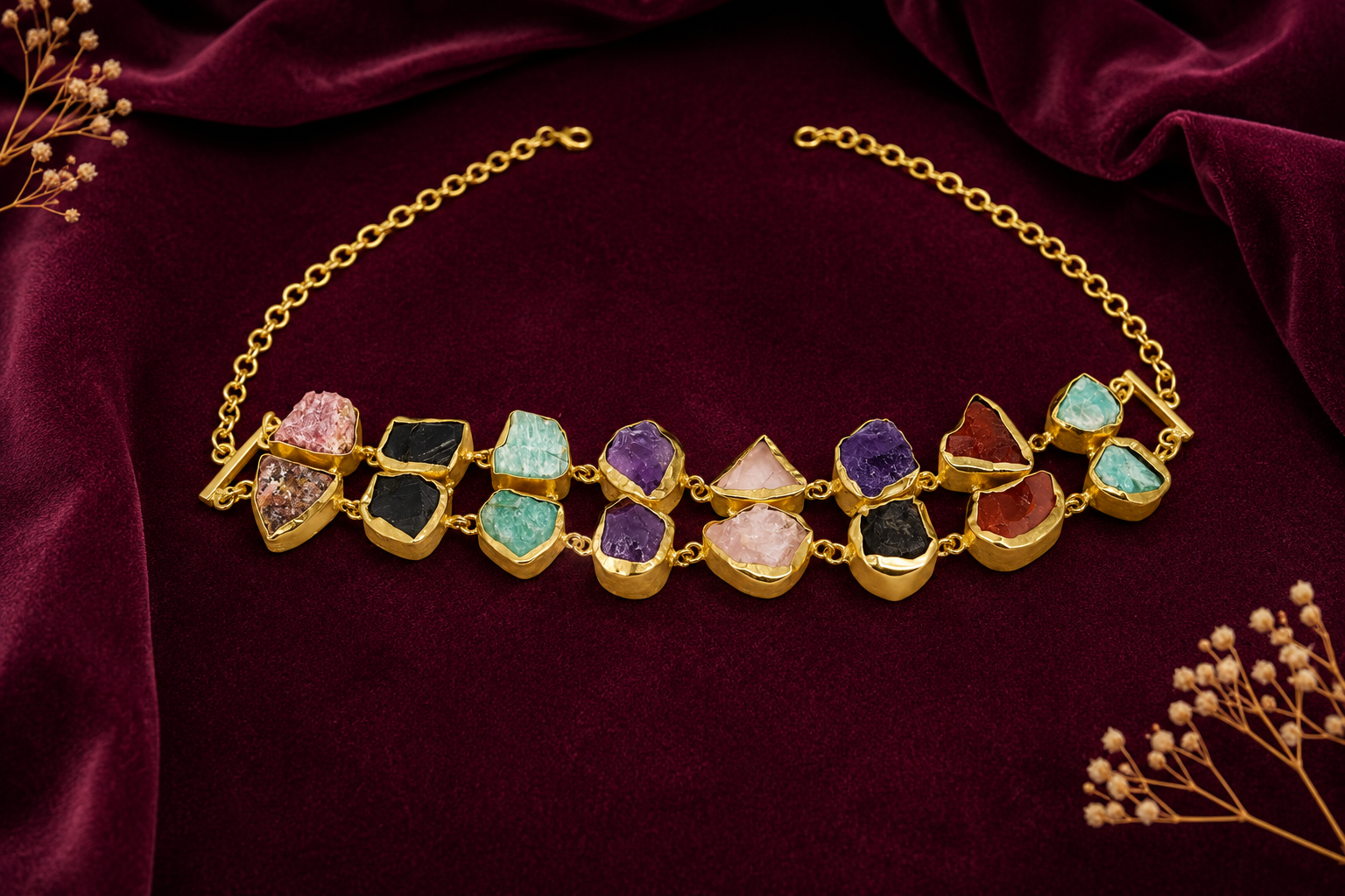 18K Gold-Plated Multicolor Natural Stone Choker Necklace