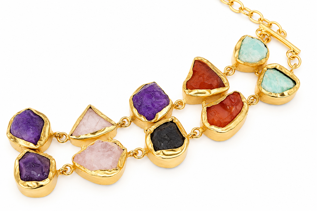 18K Gold-Plated Multicolor Natural Stone Choker Necklace