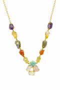 18K Gold Plated Natural Multi-Gemstone Raw Crystal Necklace