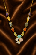 18K Gold Plated Natural Multi-Gemstone Raw Crystal Necklace