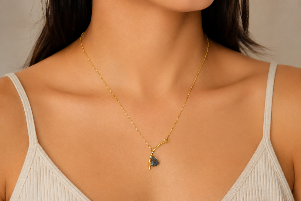 18K Gold Plated Natural Stone Pendant Necklace