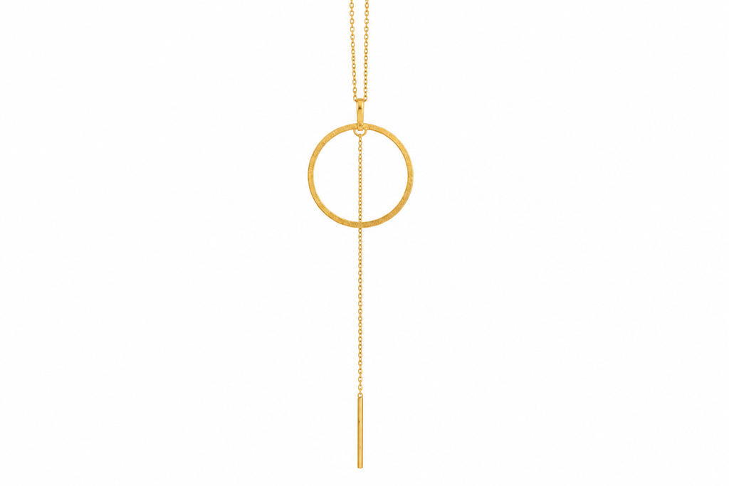 18KT Gold Plated Circle Drop Long Chain Necklace