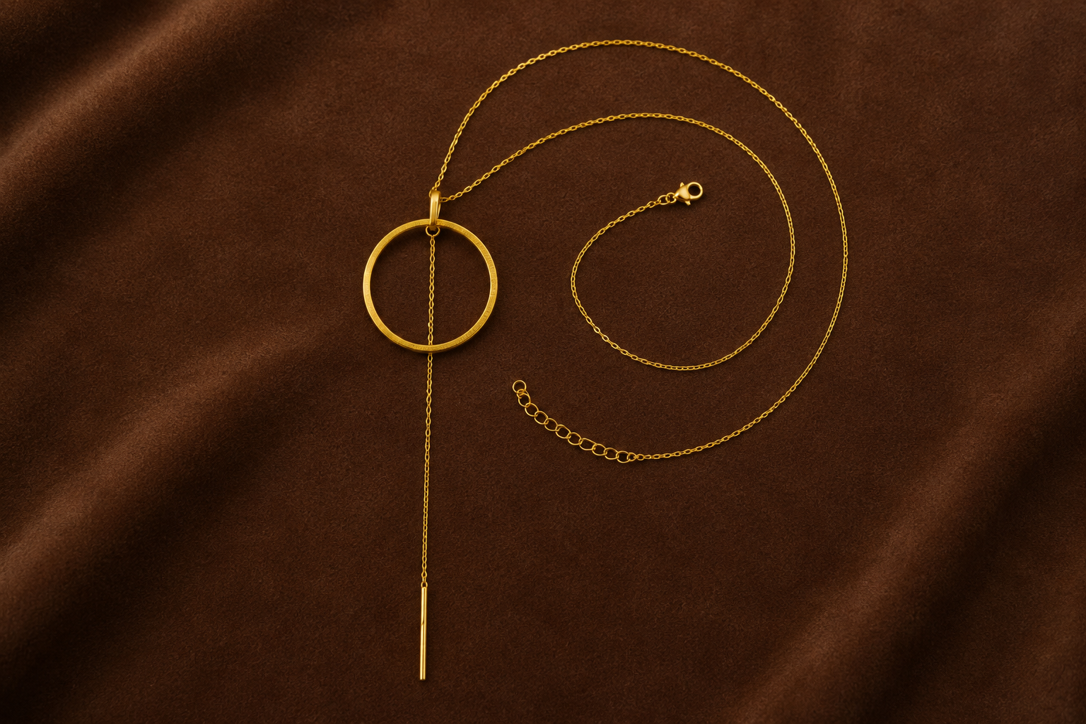 18KT Gold Plated Circle Drop Long Chain Necklace