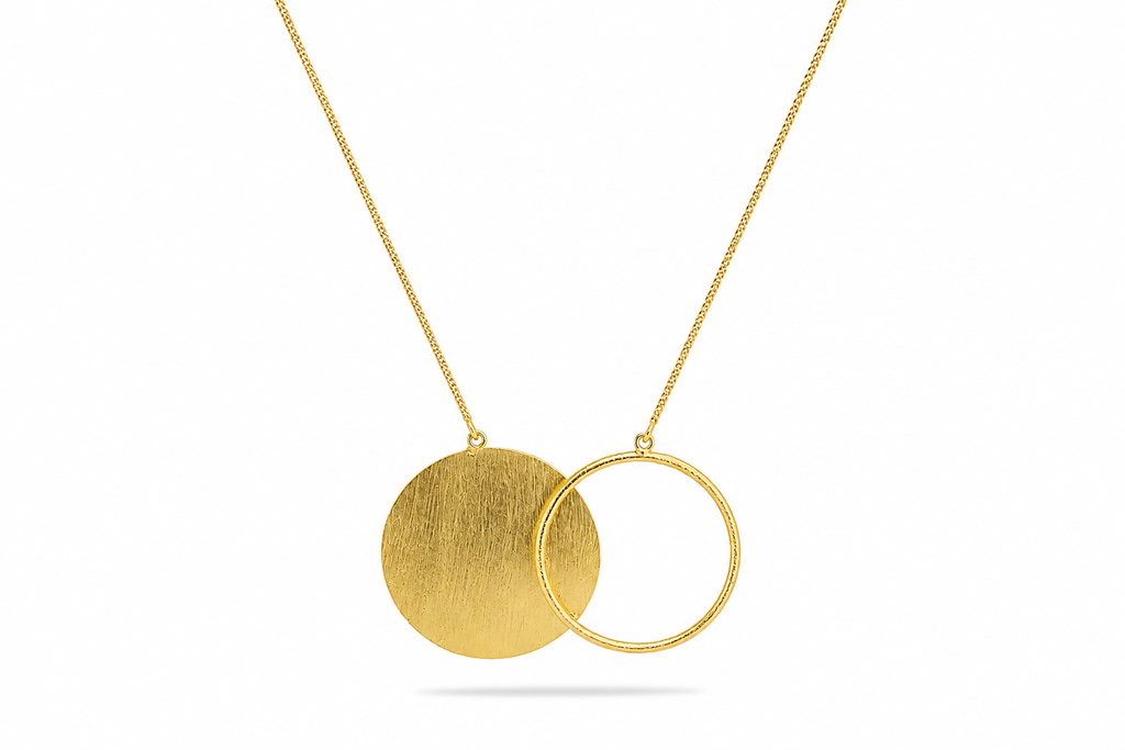 18Kt Gold Plated Circle Pendant Long Necklace