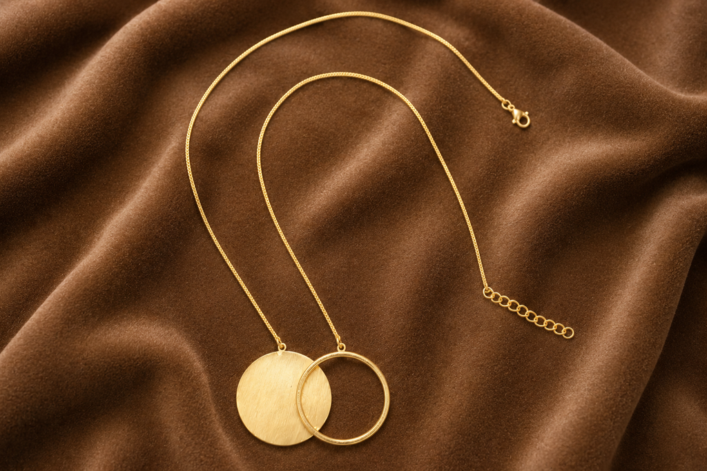 18Kt Gold Plated Circle Pendant Long Necklace