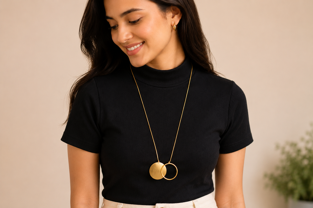 18Kt Gold Plated Circle Pendant Long Necklace