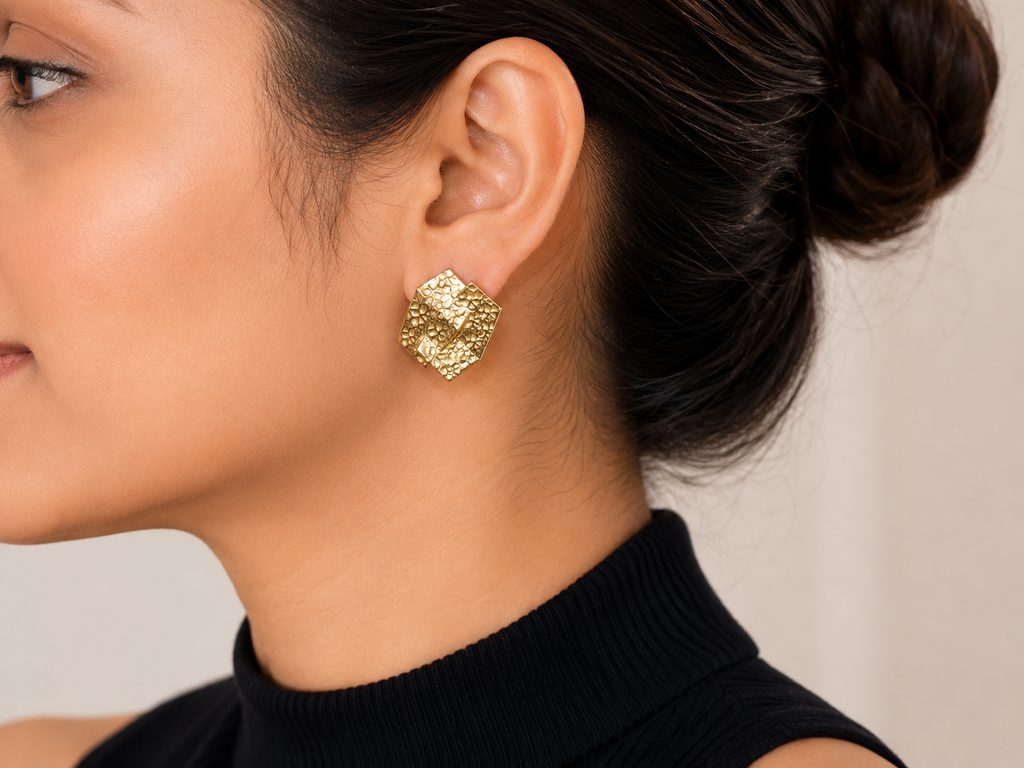 18K Gold Plated Textured Gold-Tone Stud Earrings