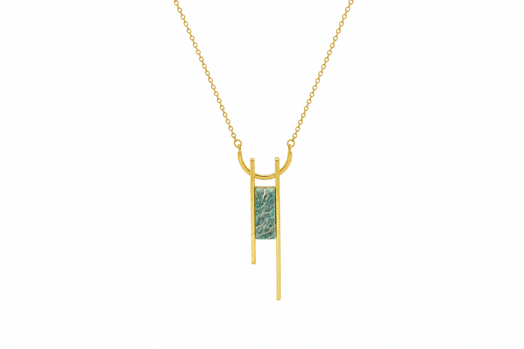 18K Gold Plated Long Chain Stone Pendant Necklace