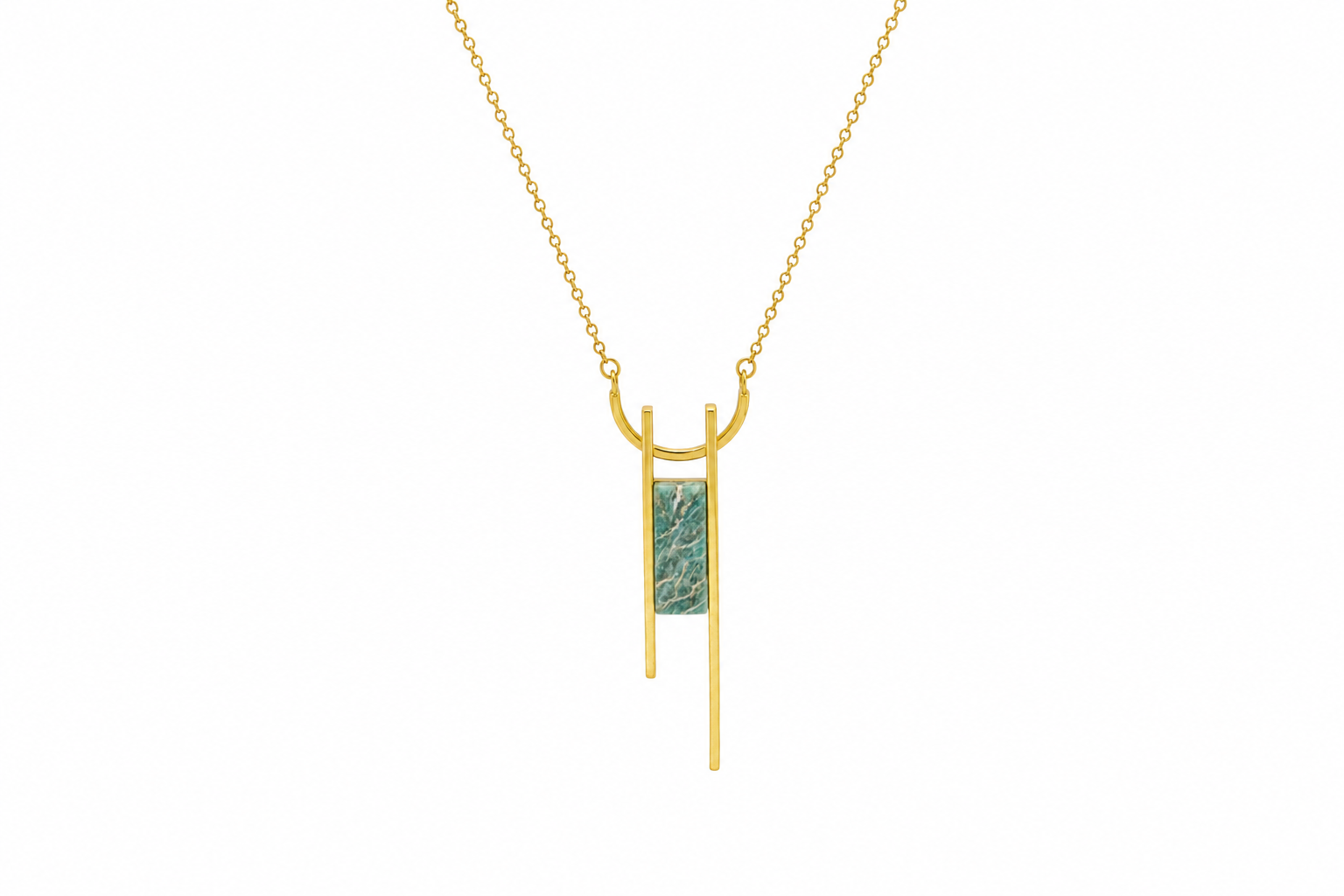 18K Gold Plated Long Chain Stone Pendant Necklace