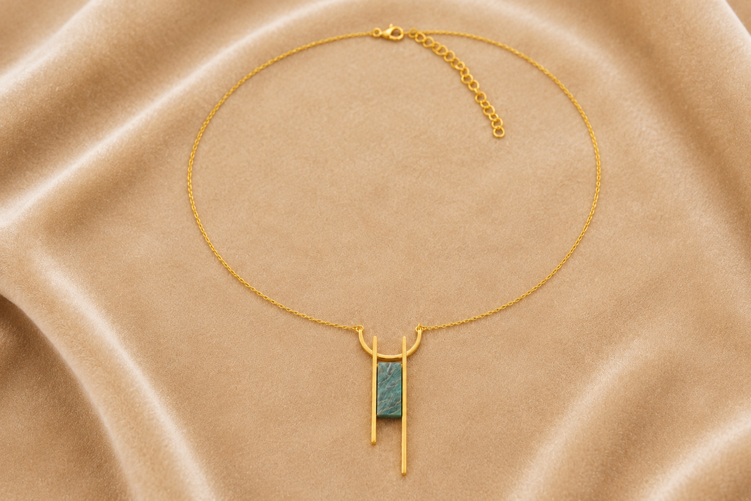 18K Gold Plated Long Chain Stone Pendant Necklace
