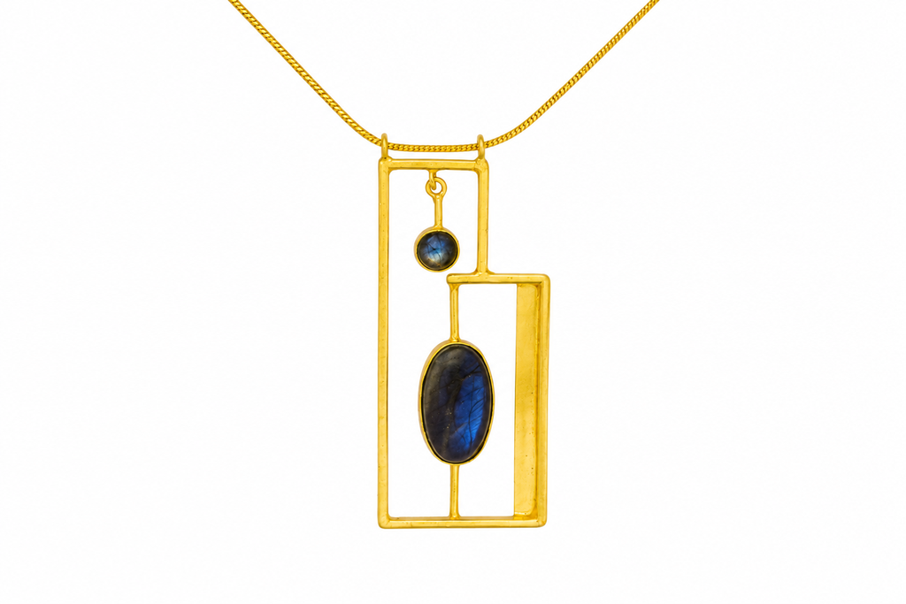 18K Gold Plated  Blue Stone Pendant Necklace