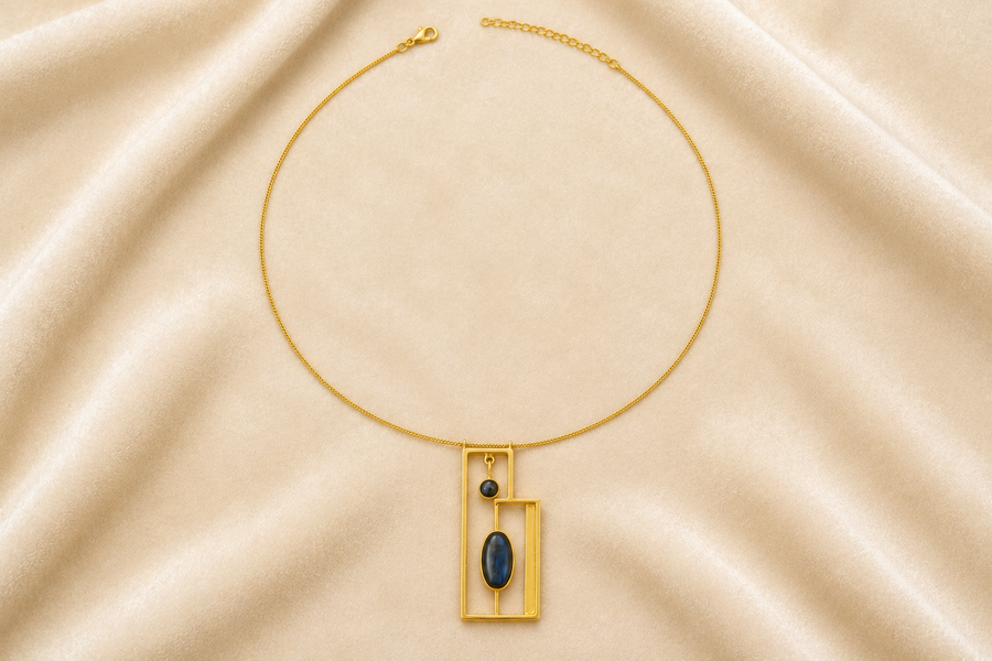 18K Gold Plated  Blue natural Stone Pendant Necklace