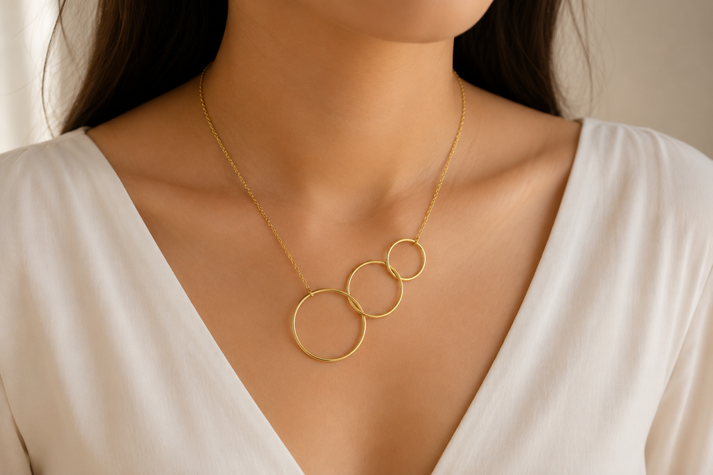 18K Gold Plated Triple Circle Minimalist Pendant Necklace