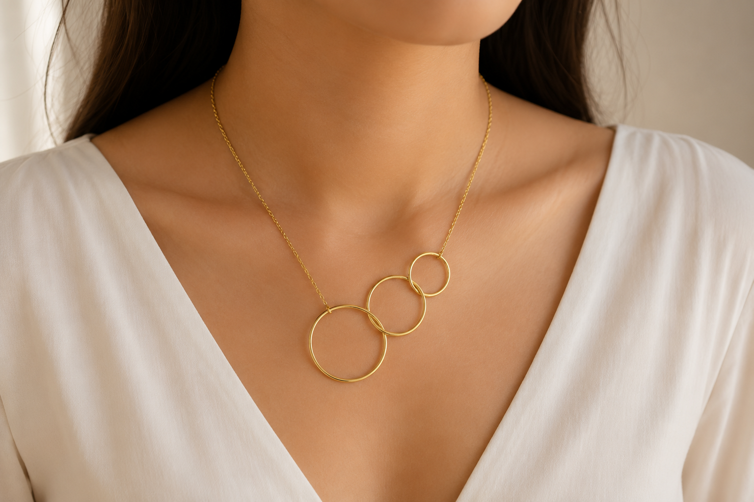 18K Gold Plated Triple Circle Minimalist Pendant Necklace