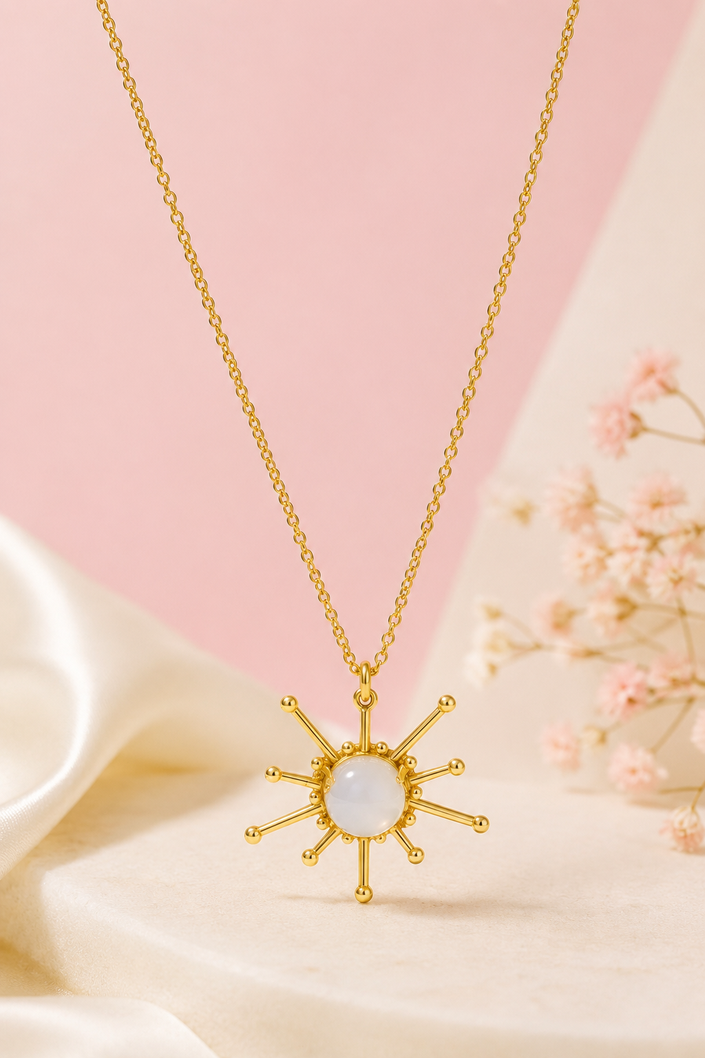 18Kt Gold Plated Sunburst Pearl Pendant Necklace