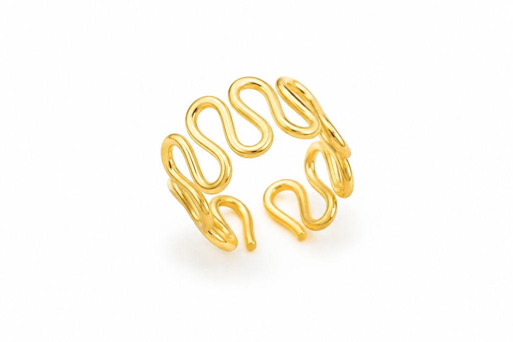 18K Gold Plated Wave Design Adjustable Ring