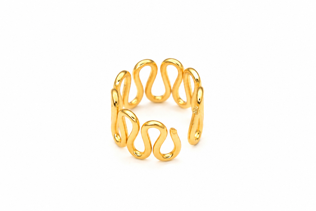 18K Gold Plated Wave Design Adjustable Ring