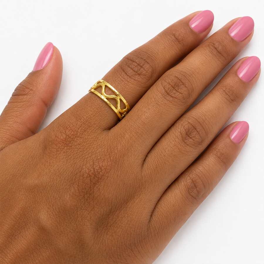 18KT Gold Plated Wave Pattern Ring