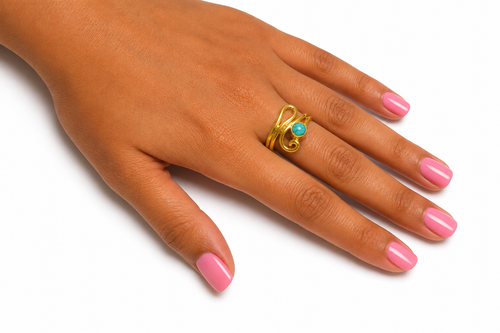18K Gold Plated Adjustable Turquoise Stone Ring