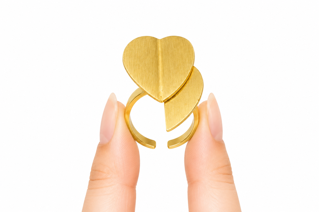 18K gold plated Elegant adjustable ring modern overlapping circle and crescent design