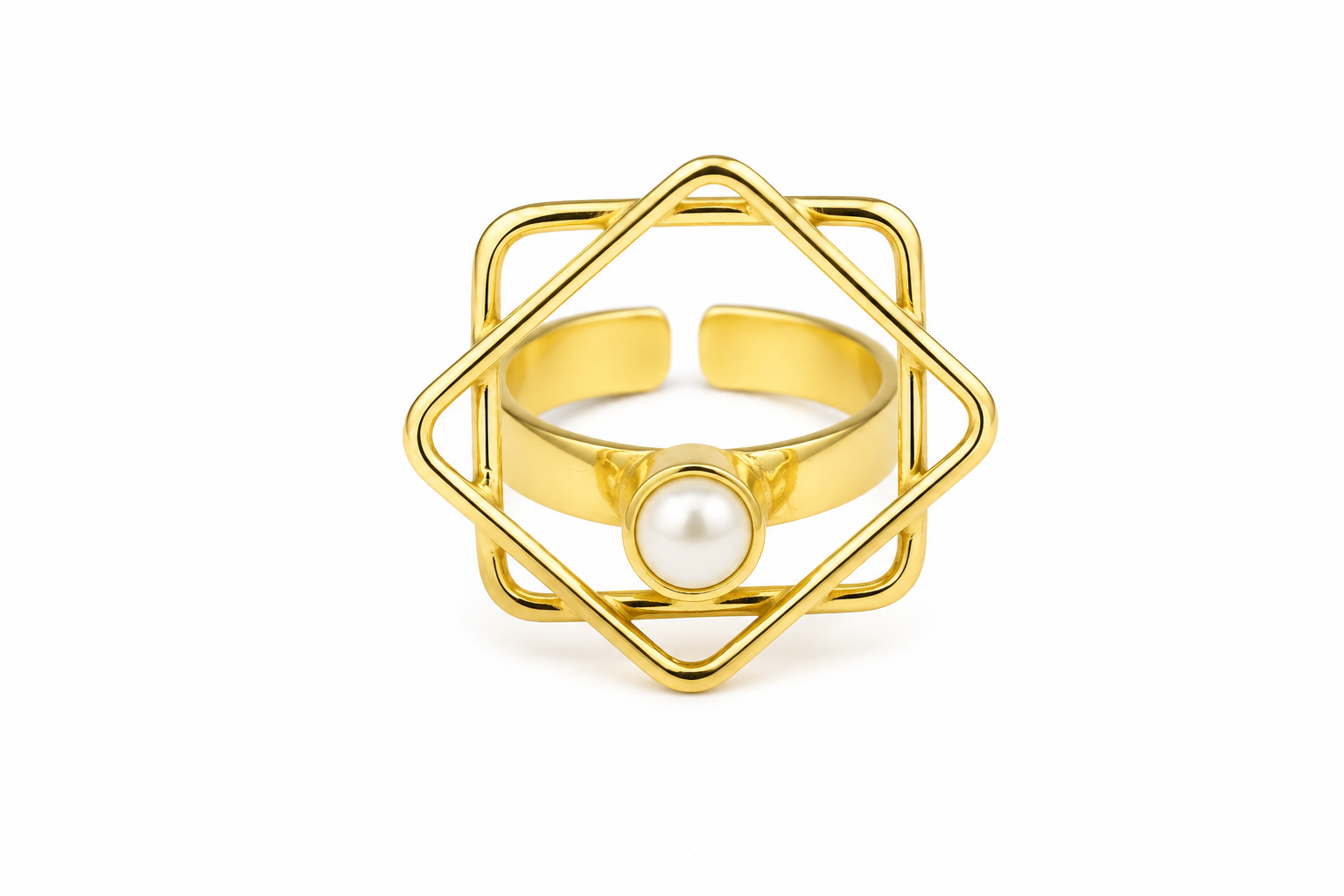 18KT Gold Plated Geometric Pearl Statement Ring