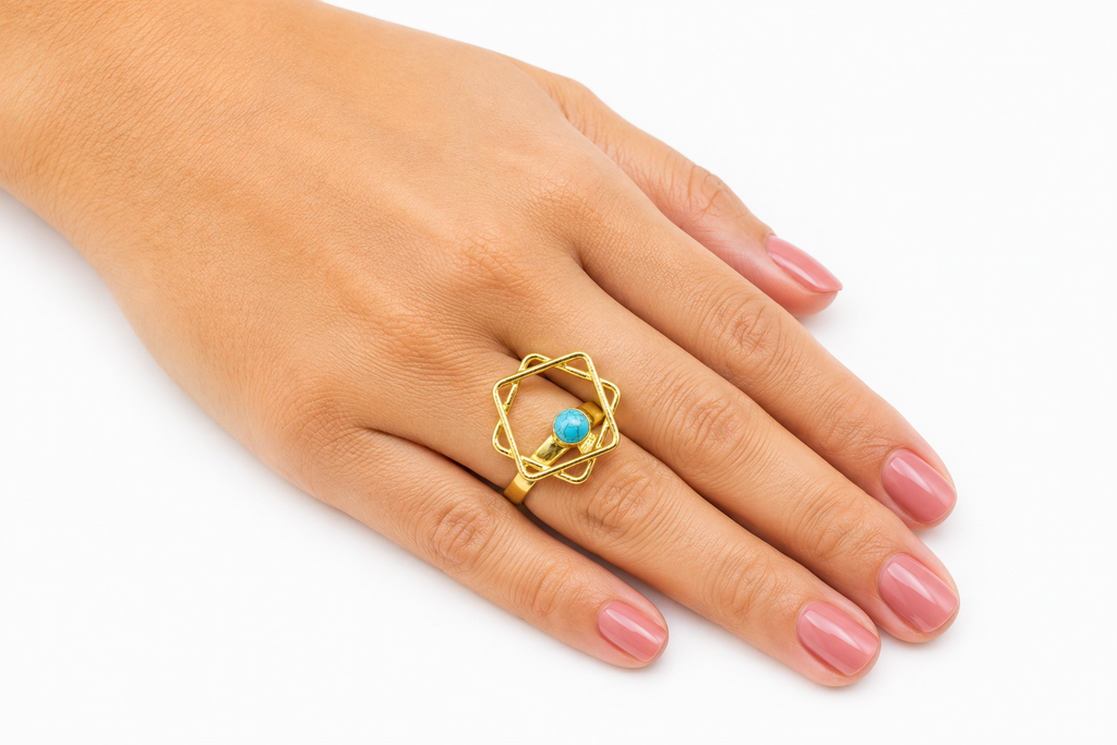 18KT Gold Plated Geometric Pearl Statement Ring