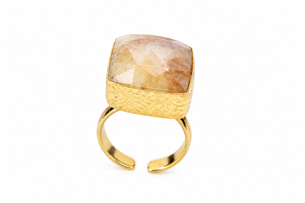 18KT Gold Plated Natural Stone Statement Ring