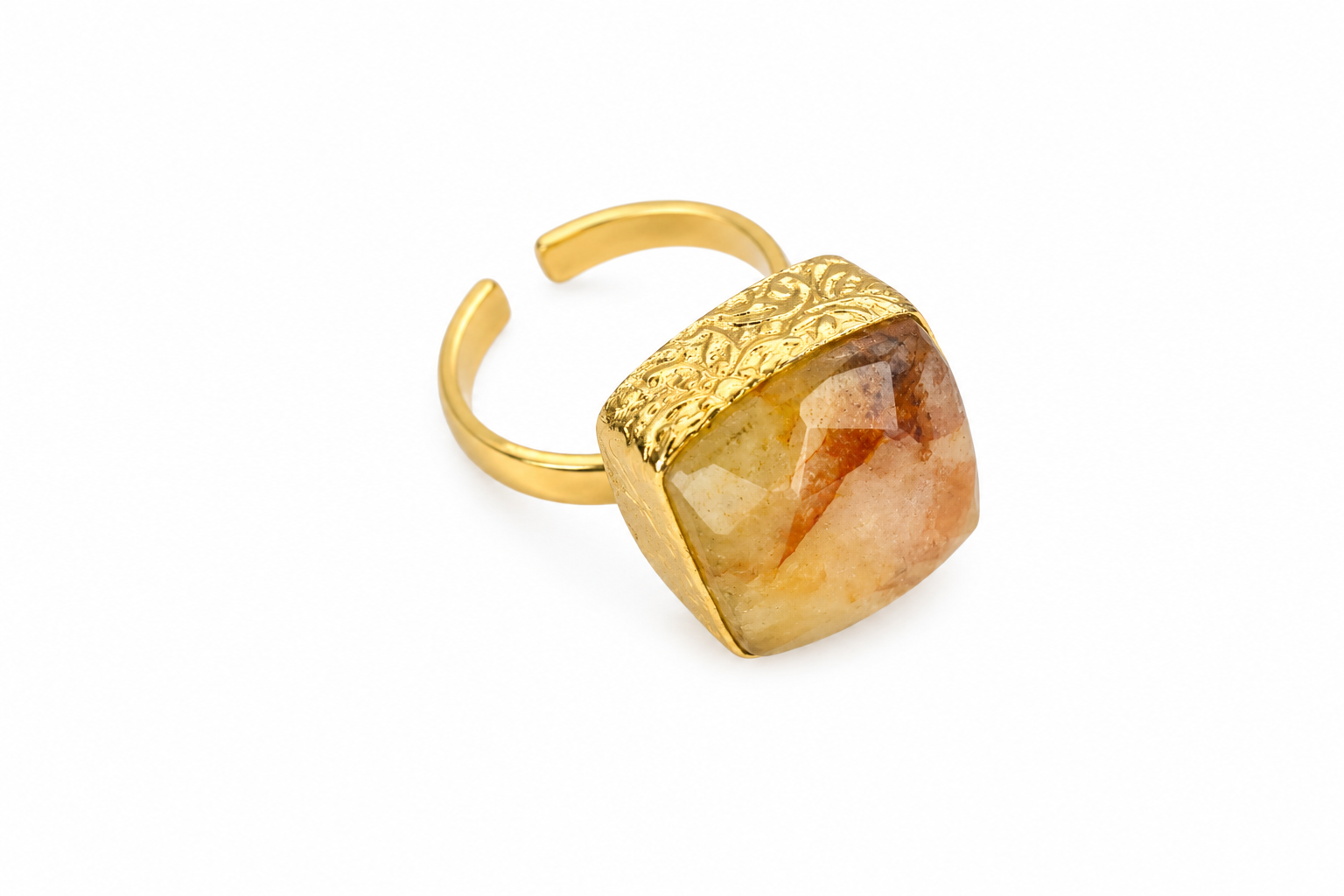18KT Gold Plated Natural Stone Statement Ring