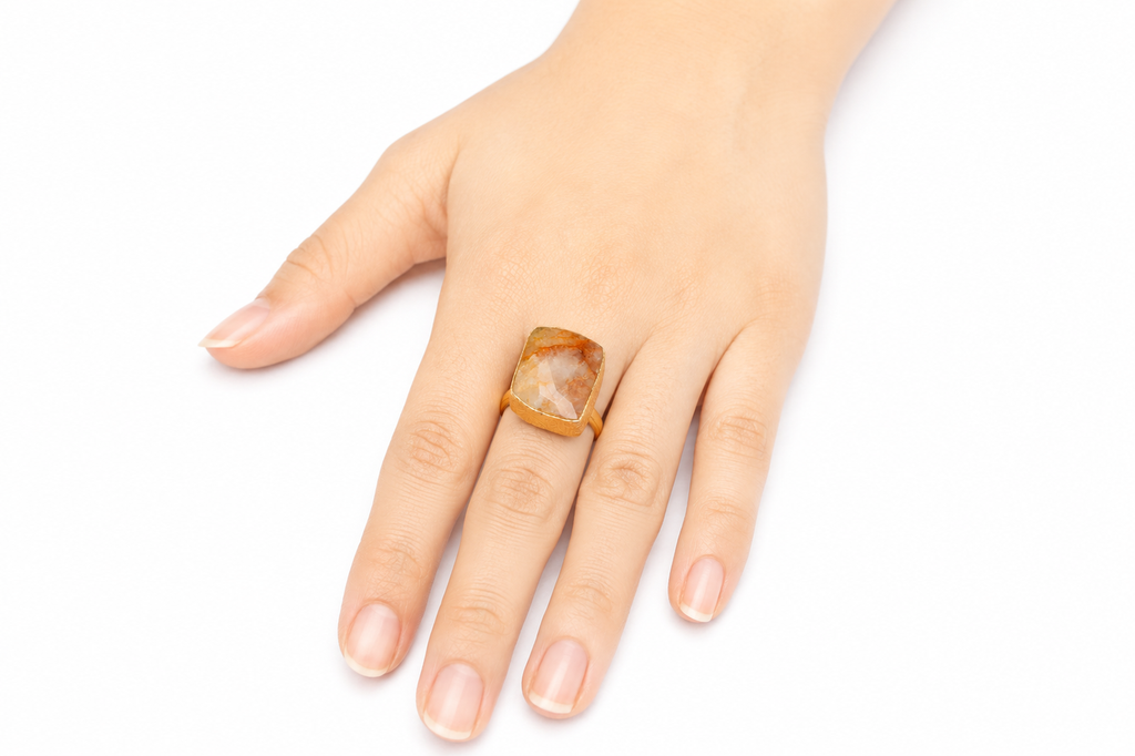 18KT Gold Plated Natural Stone Statement Ring
