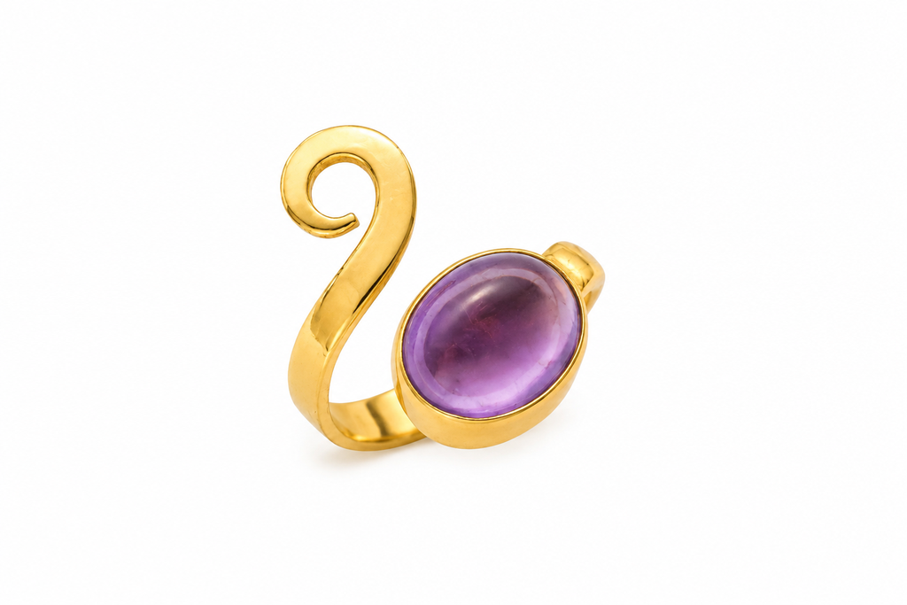 18KT Gold Plated Amethyst Stone Swirl Ring