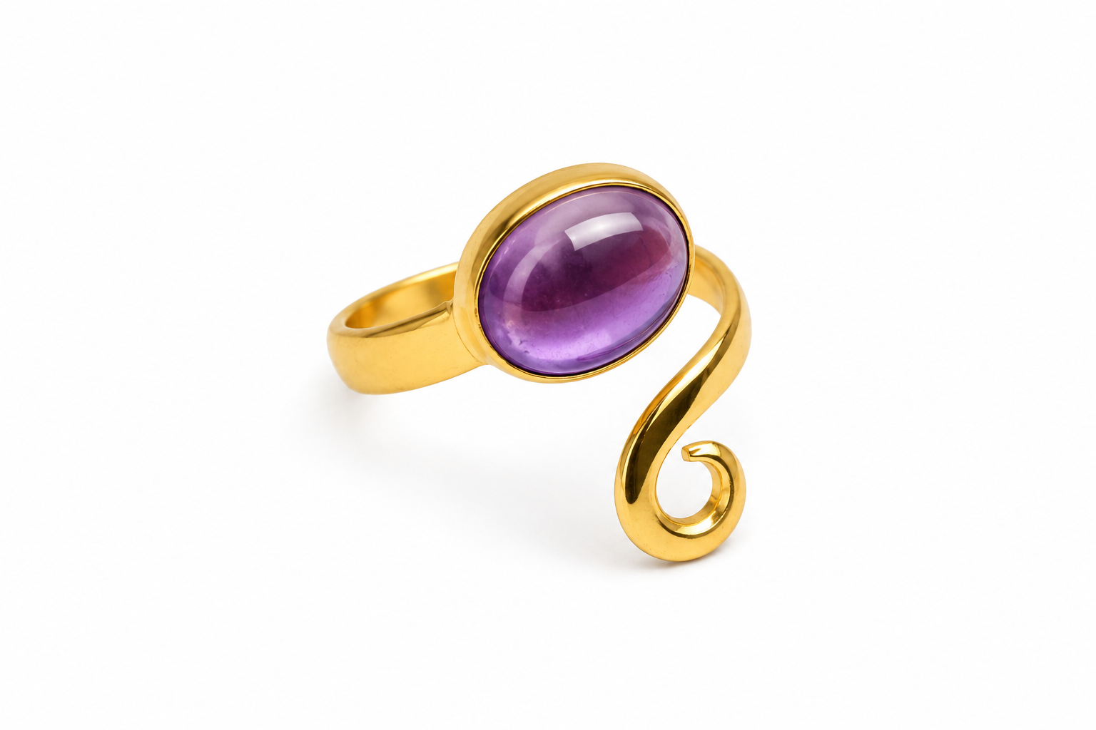 18KT Gold Plated Amethyst Stone Swirl Ring